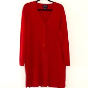 Requirements Long Length Cardigan Button Down Red Sweater, 100% Cotton. Career